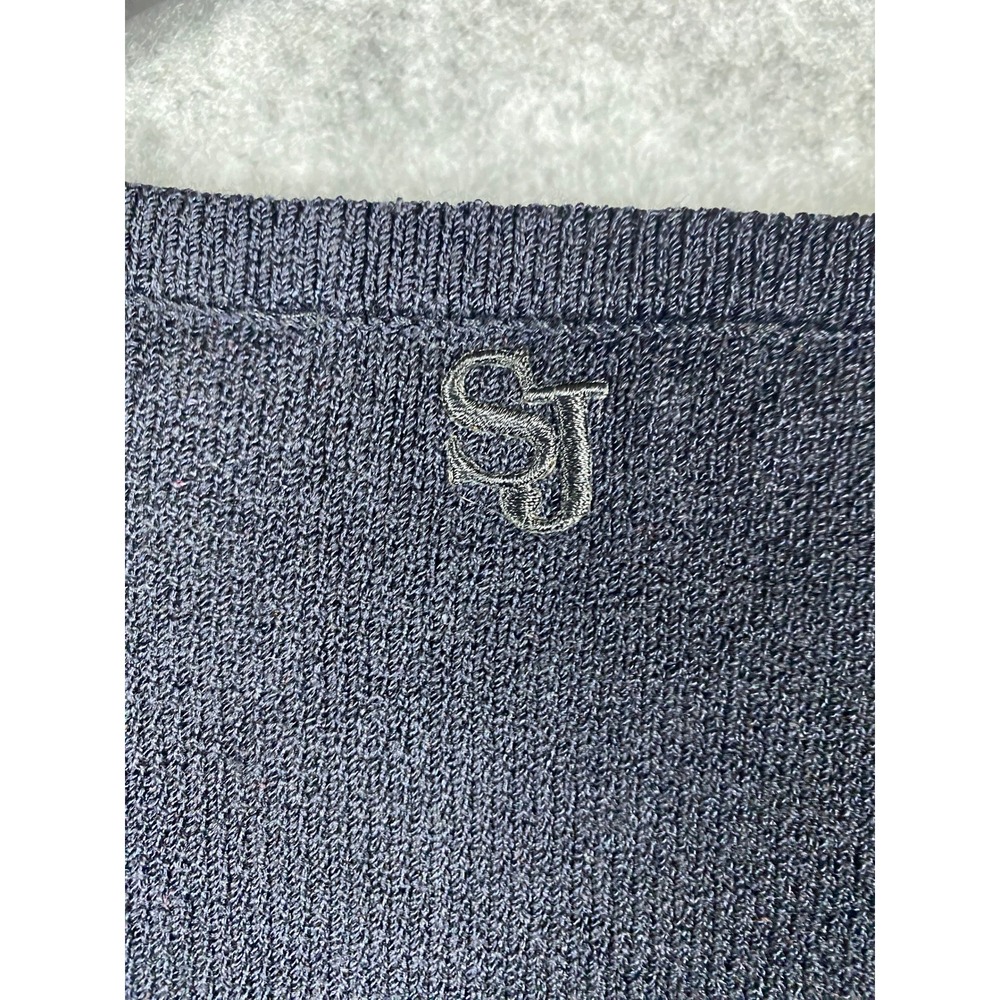 St. John Sport Navy Blue Wool Blend Knit Pleated Drop Waist Dress Small - Picture 7 of 9